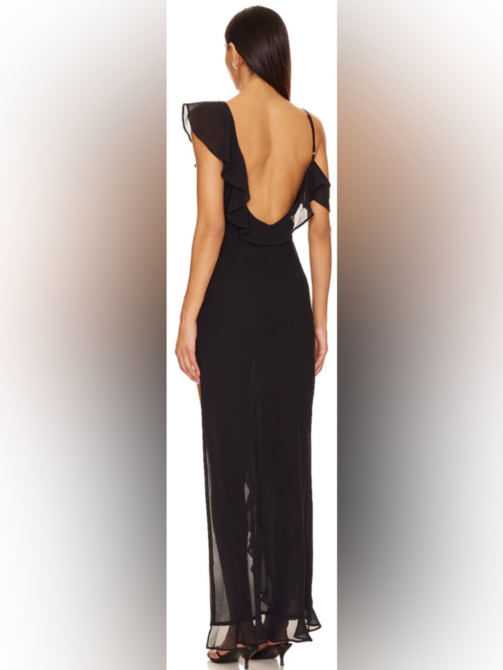 Runaway The Label Vacanza Maxi Dress Black Asymmetrical Ruffle Slip NWT - Picture 2 of 5